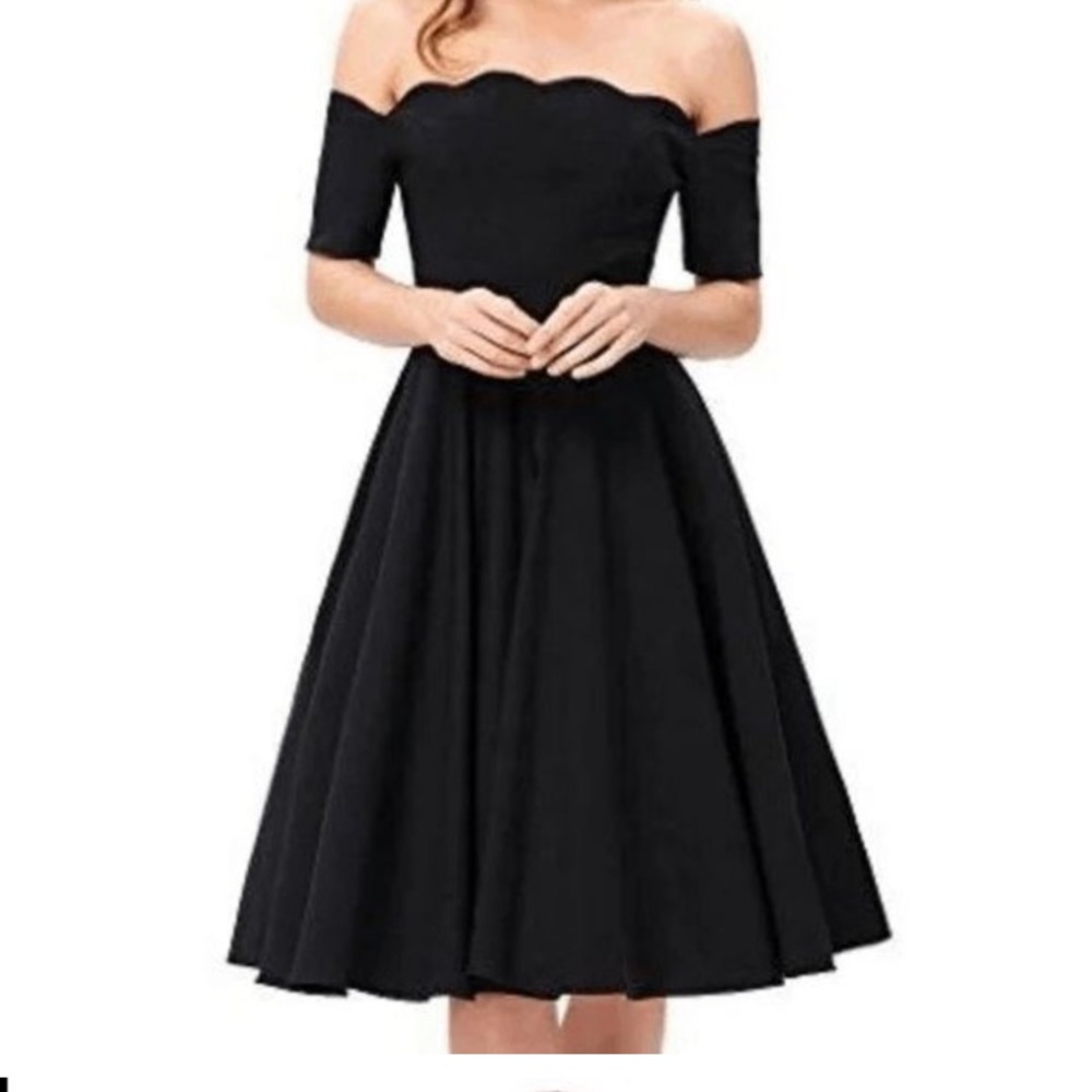 Pinup Girl dress, scalloped shoulders, black, plus size, vintage, retro.